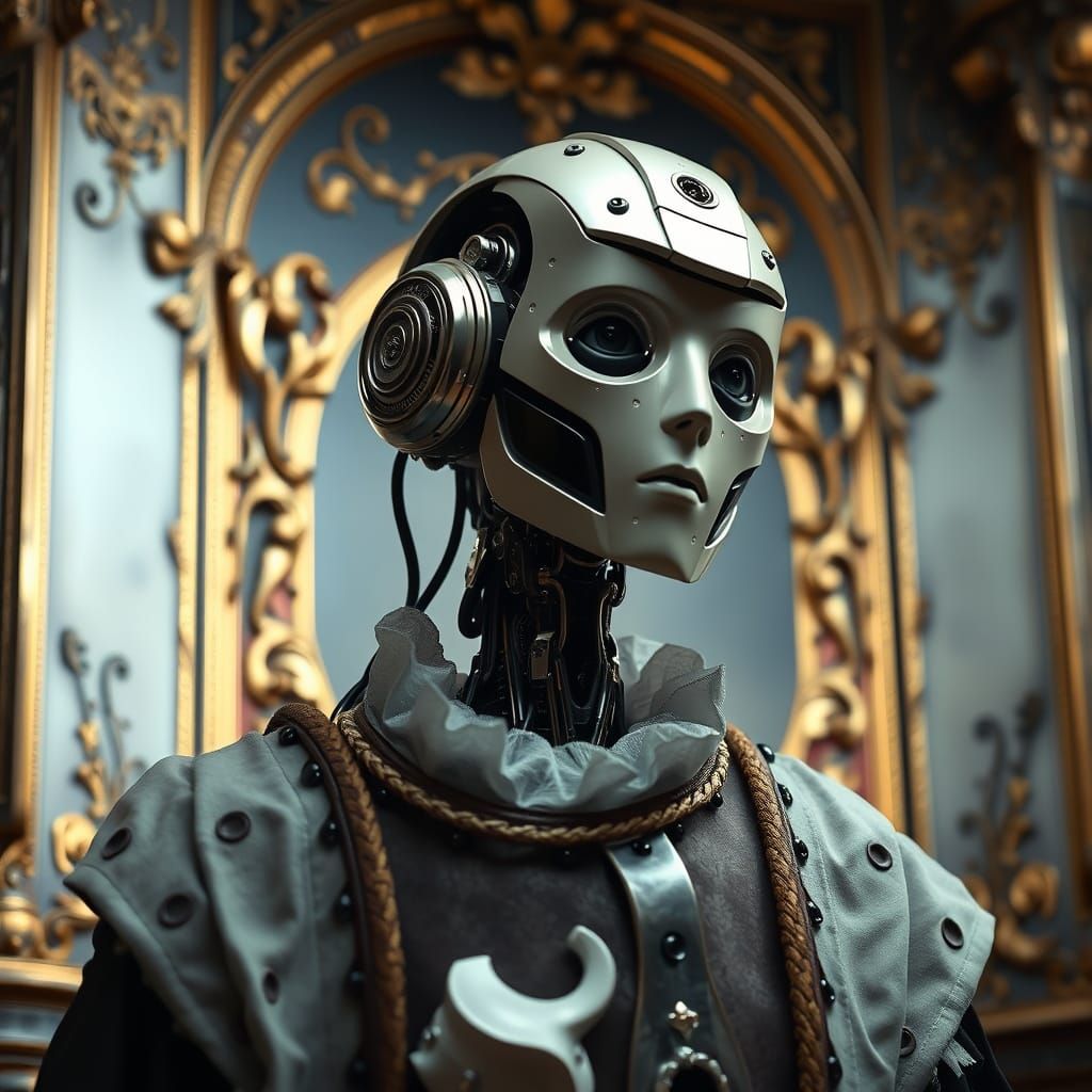 Renaissance Robot in Baroque Setting with Chiaroscuro