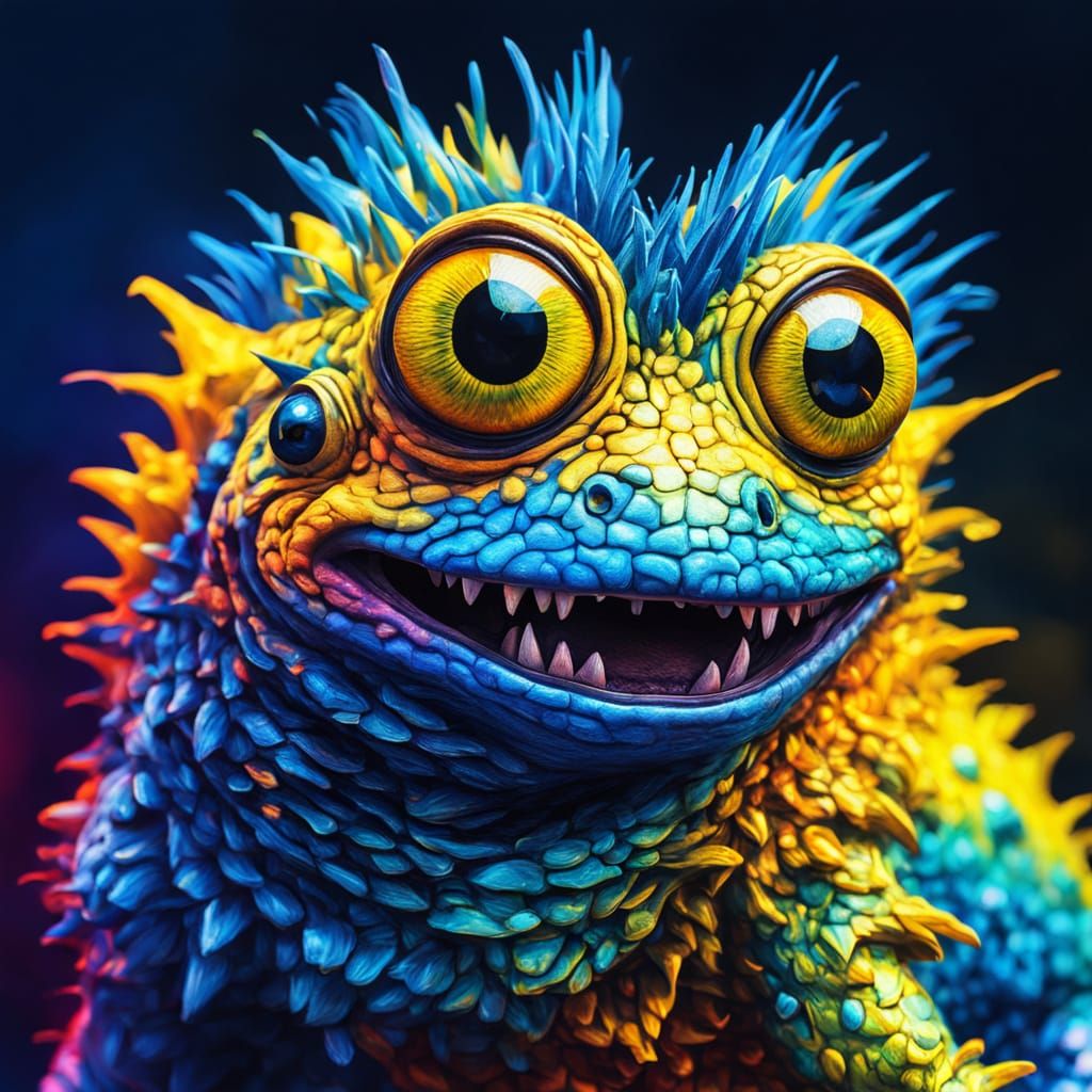 Vibrant Fantasy Creature with Yellow Eyes