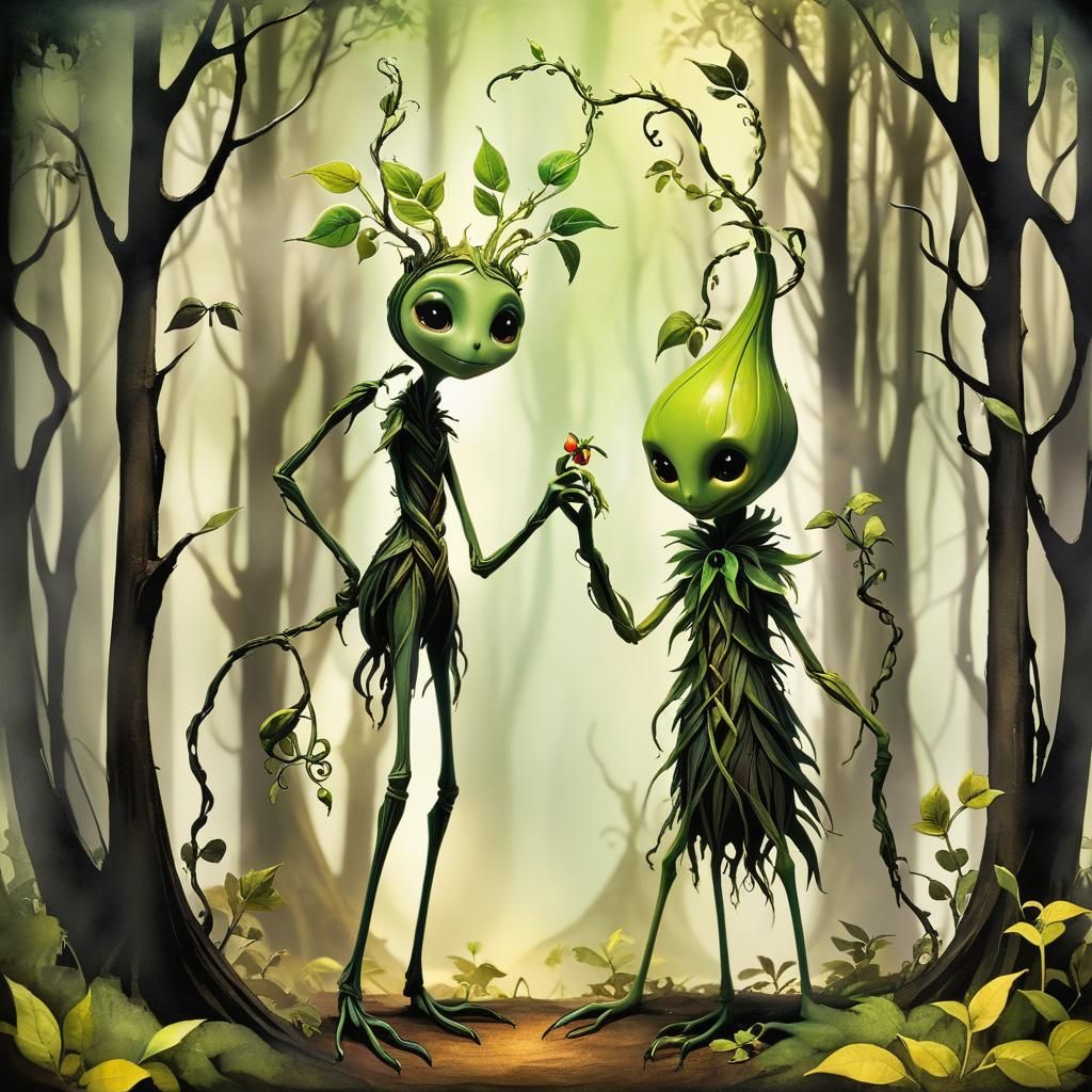 Cute Bowtruckle in Forbidden Forest: Surreal Illustration