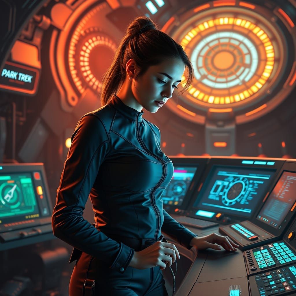 High-Tech Starfleet Engineer Fidgets Amidst Warp Core