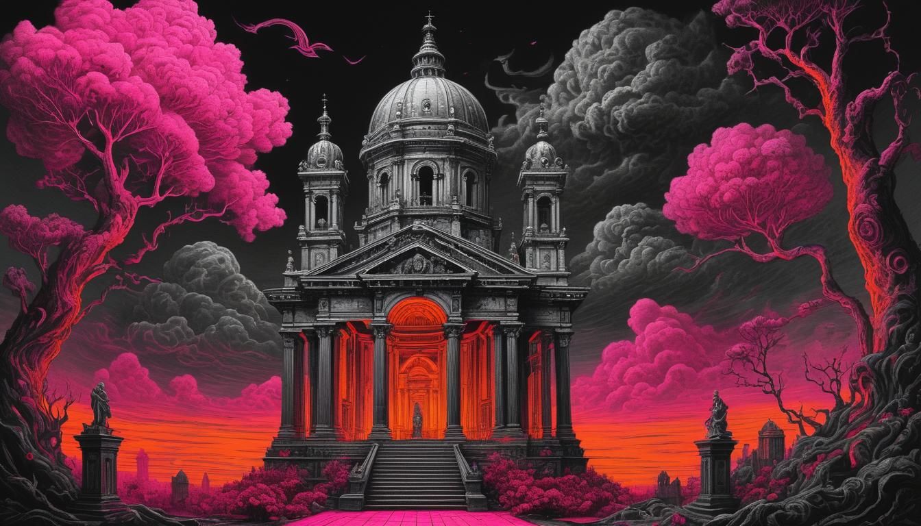 Baroque Flower Goddess Temple in Synthwave Horror Style