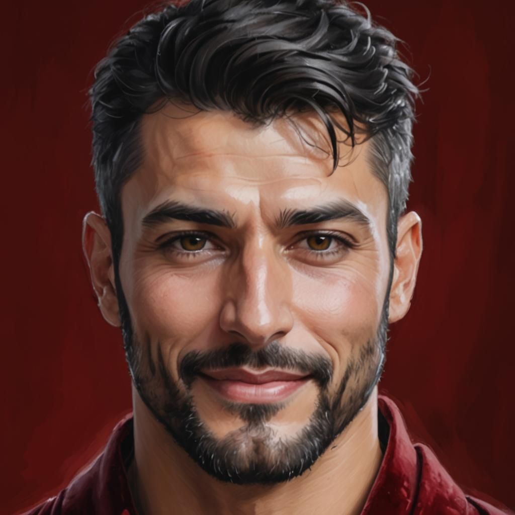 Handsome Turkish Man in Red Velvet Robe, Impressionist Portr...