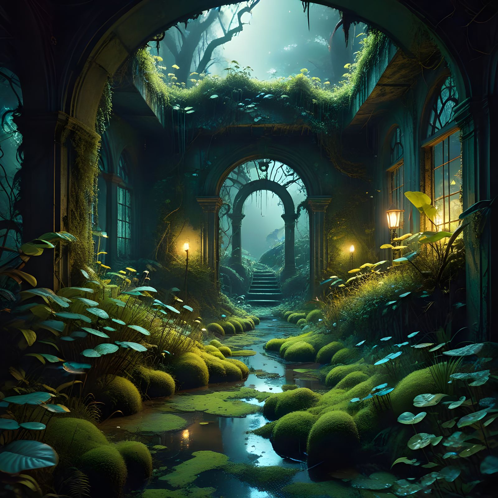 Abandoned Ruins Reborn with Lush Gardens and Bioluminescent ...