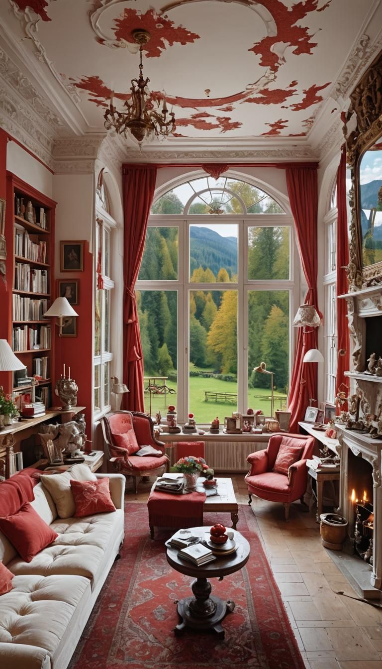 Cozy Fantasy Living Room with Scenic Landscape View