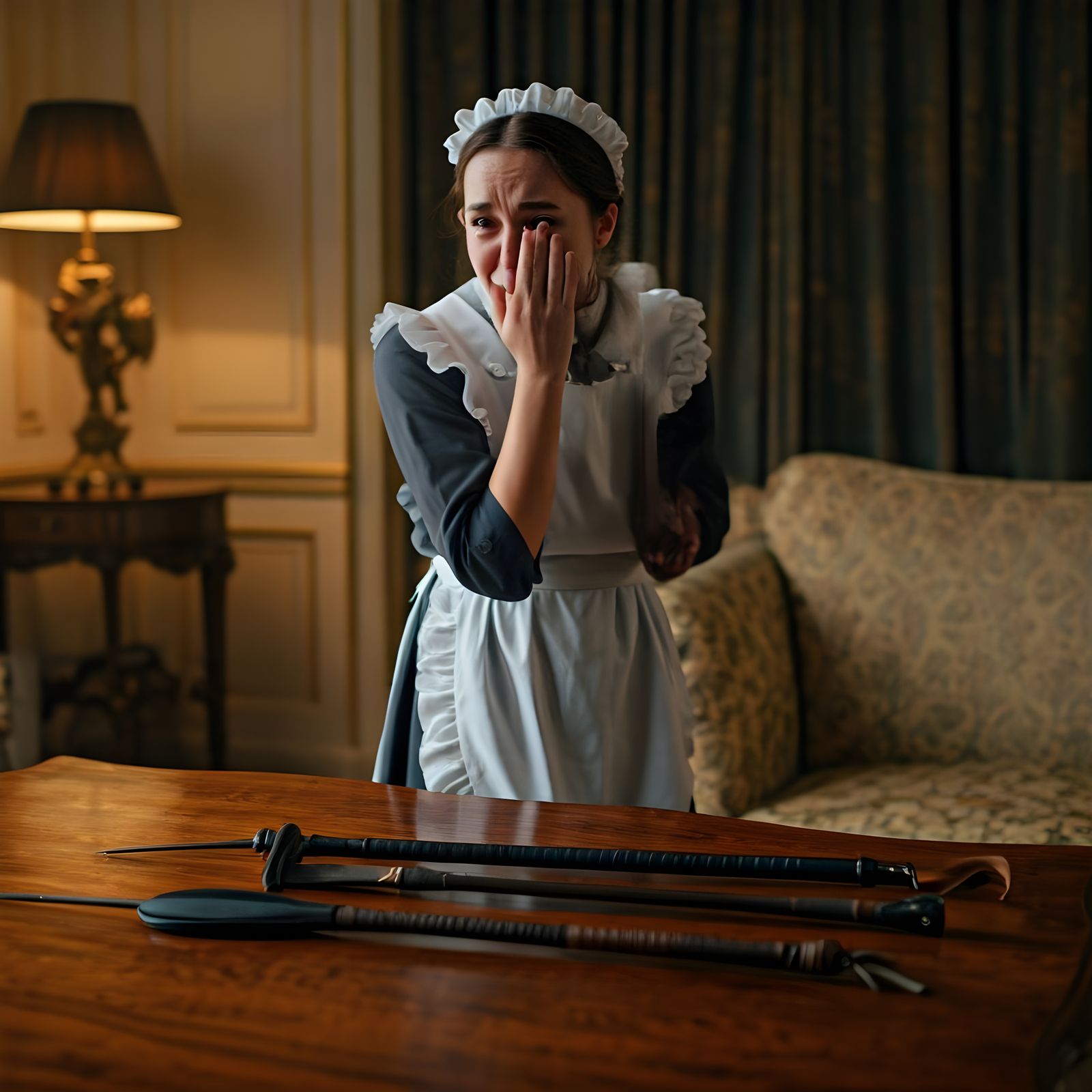 Maidservant Summoned in Pre-Raphaelite Alphonse Mucha Style