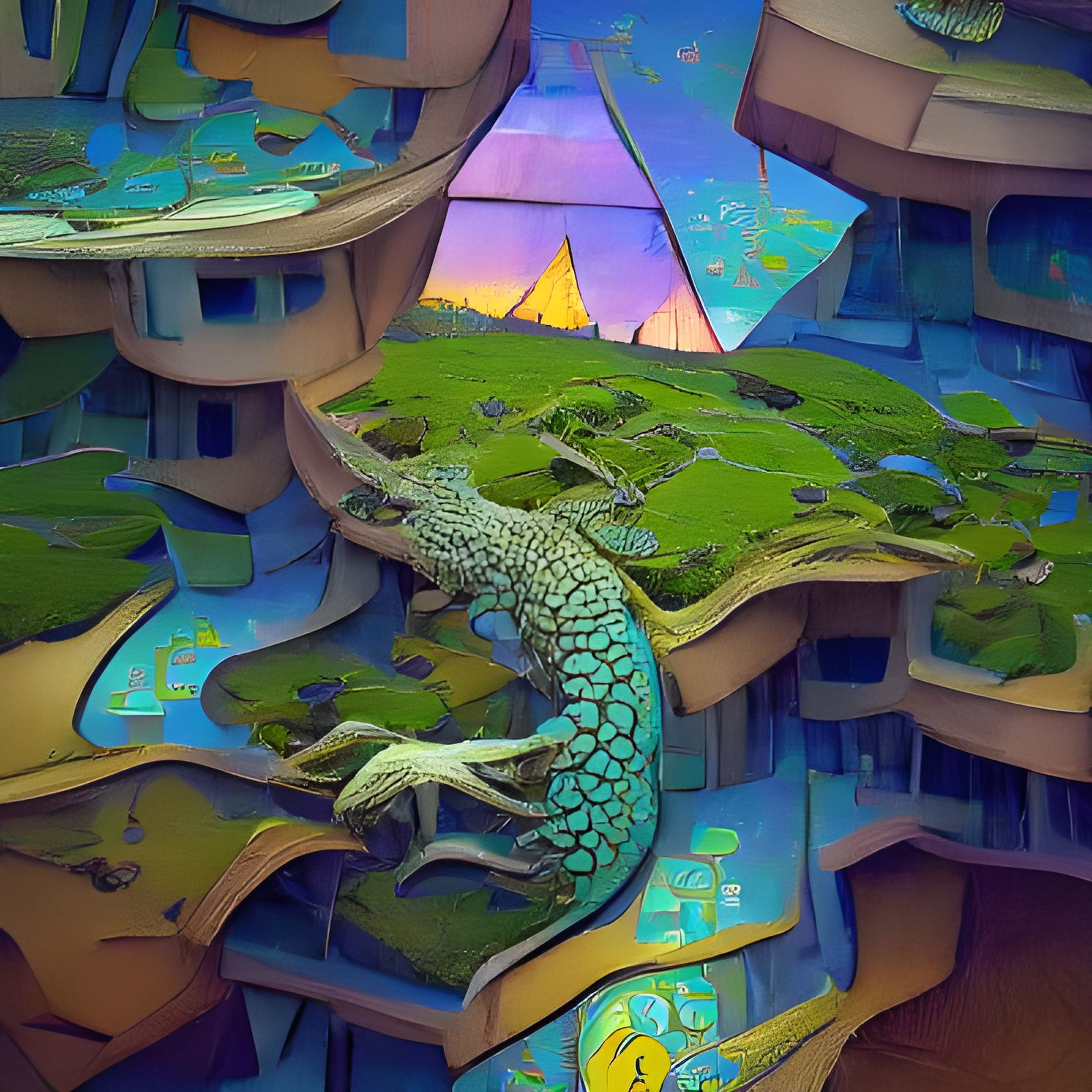 Reimagining cities - solarpunk lizard rooftop