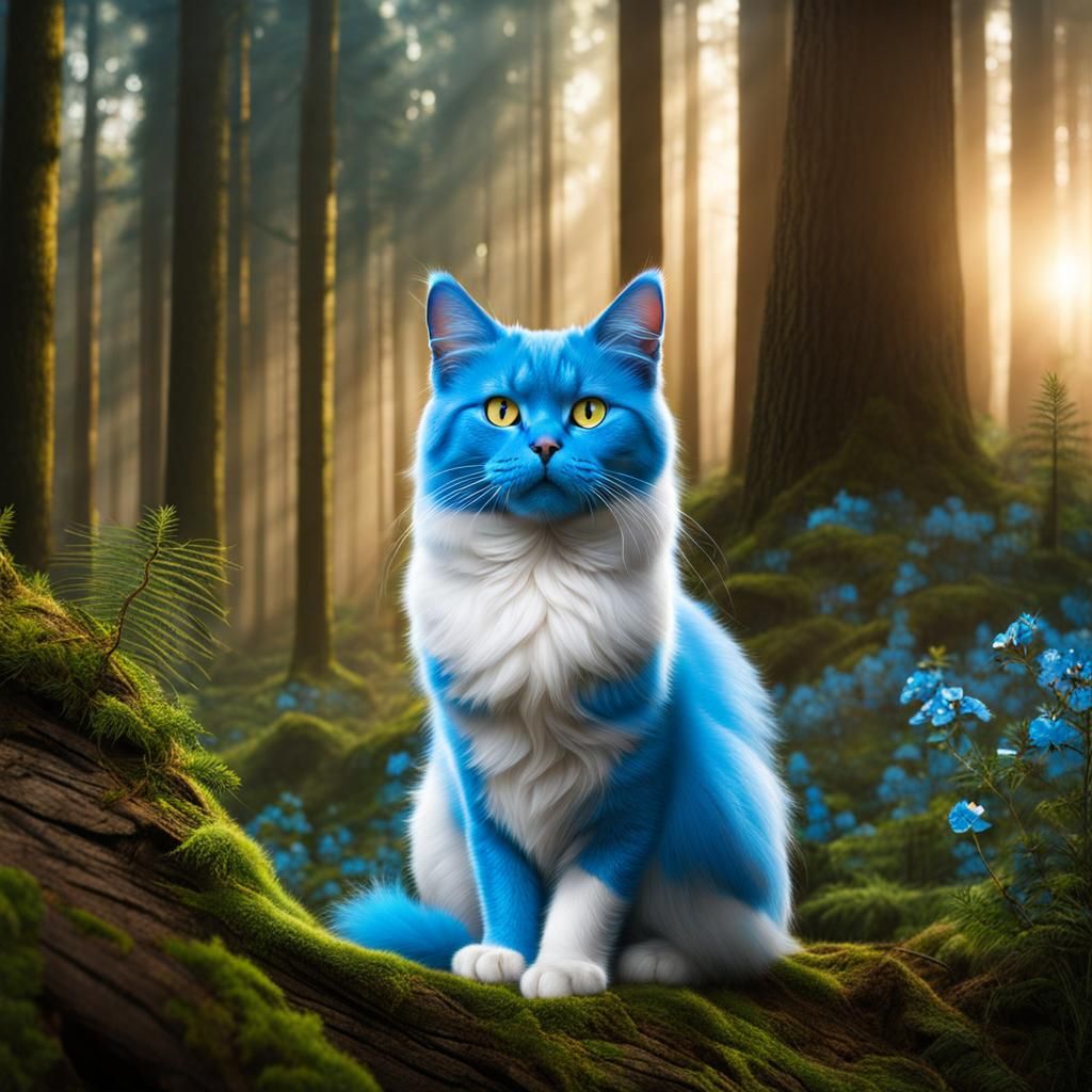 Majestic Smurf Cat in Enchanted Forest