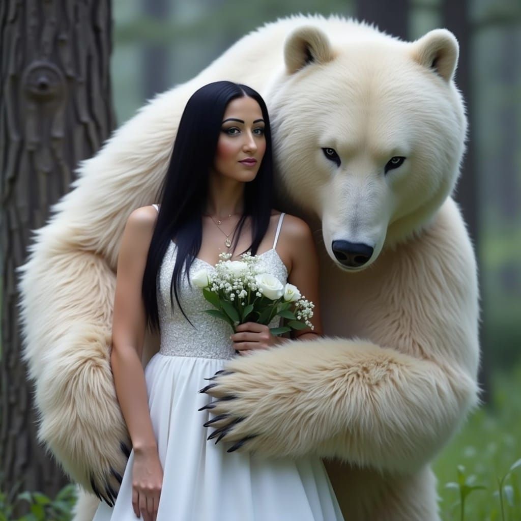 Woman and White Bear Dancing: Fantasy Art