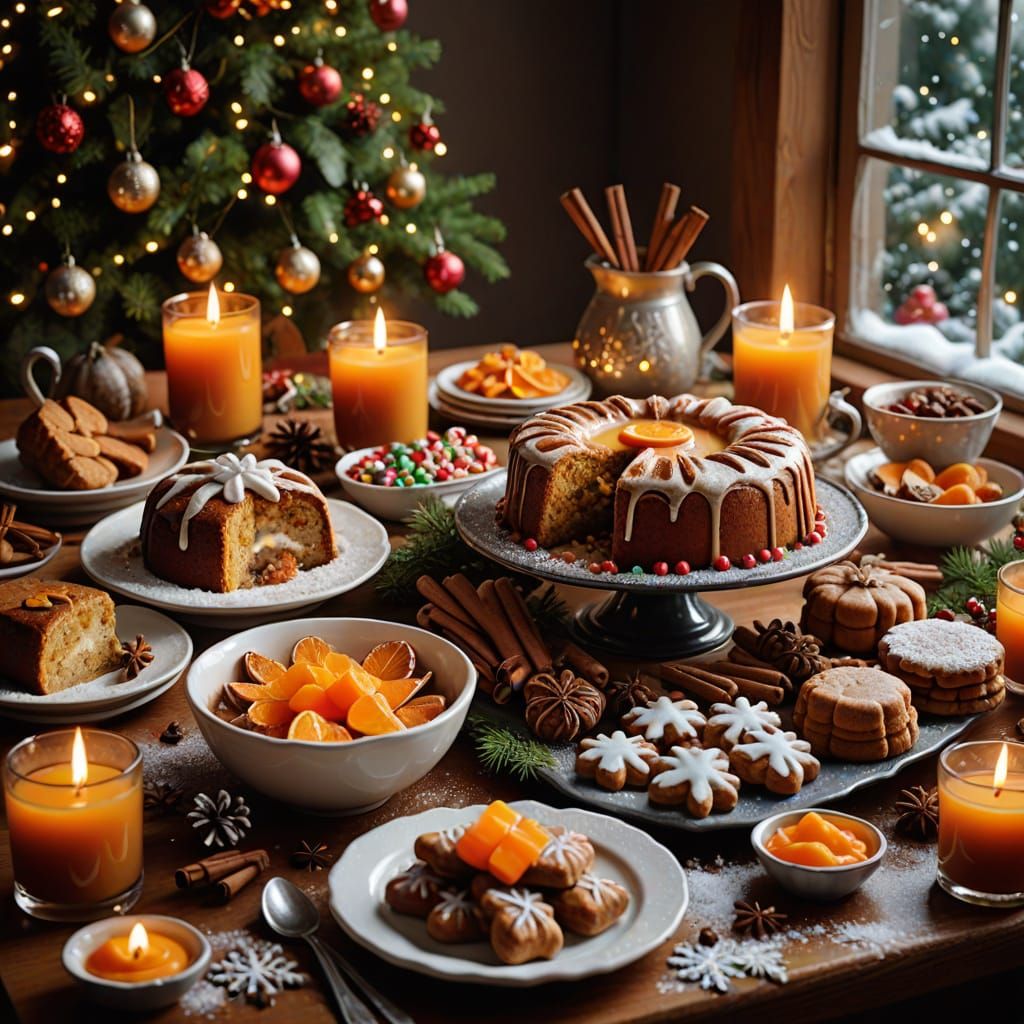 Mouthwatering Holiday Feast: Digital Painting of Festive Foo...