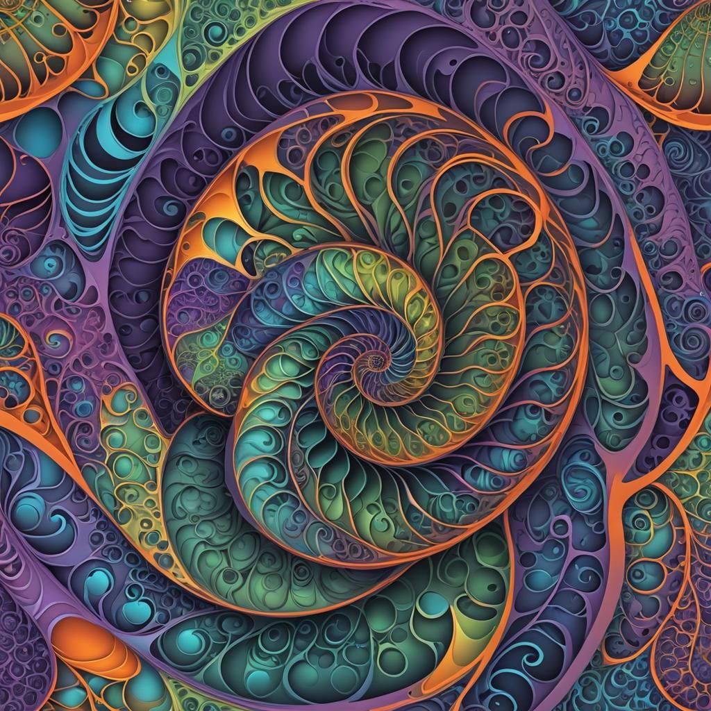 Luminous Nautilus Shell Optical Illusion in 3D