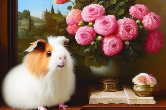Guinea Pigs and Roses: Renaissance Oil Painting