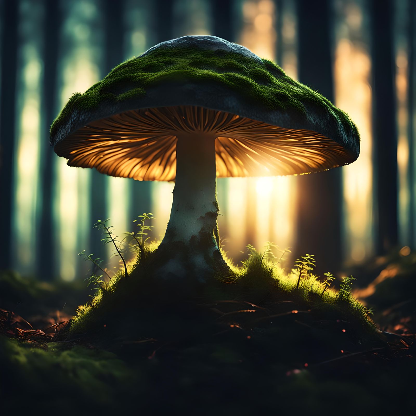 Luminous Double Exposure Forest at Sunset