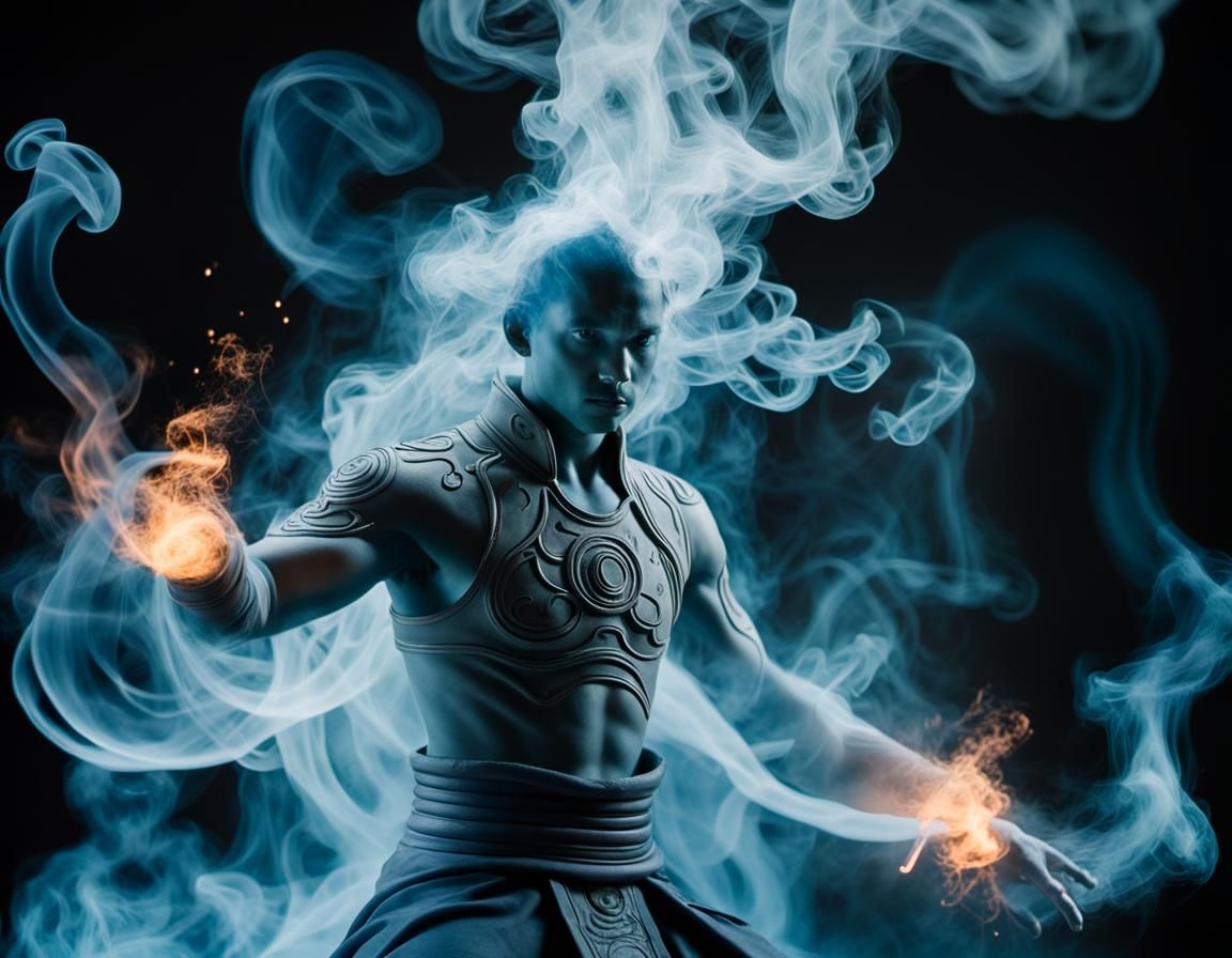 Bioluminescent Smoke Airbender in Natural Lighting