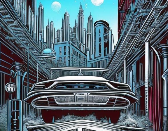 Maserati in Downtown Junction: Comic Book Art