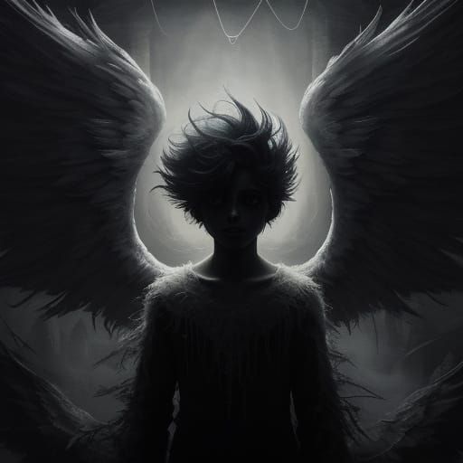 Creepy Angel in Shadowy Attic Oil Painting