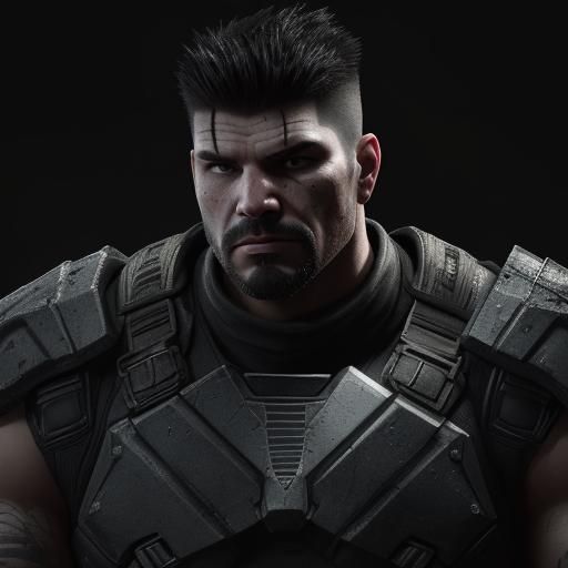 Marcus Fenix Battlefield Scene in Hyperrealistic Style