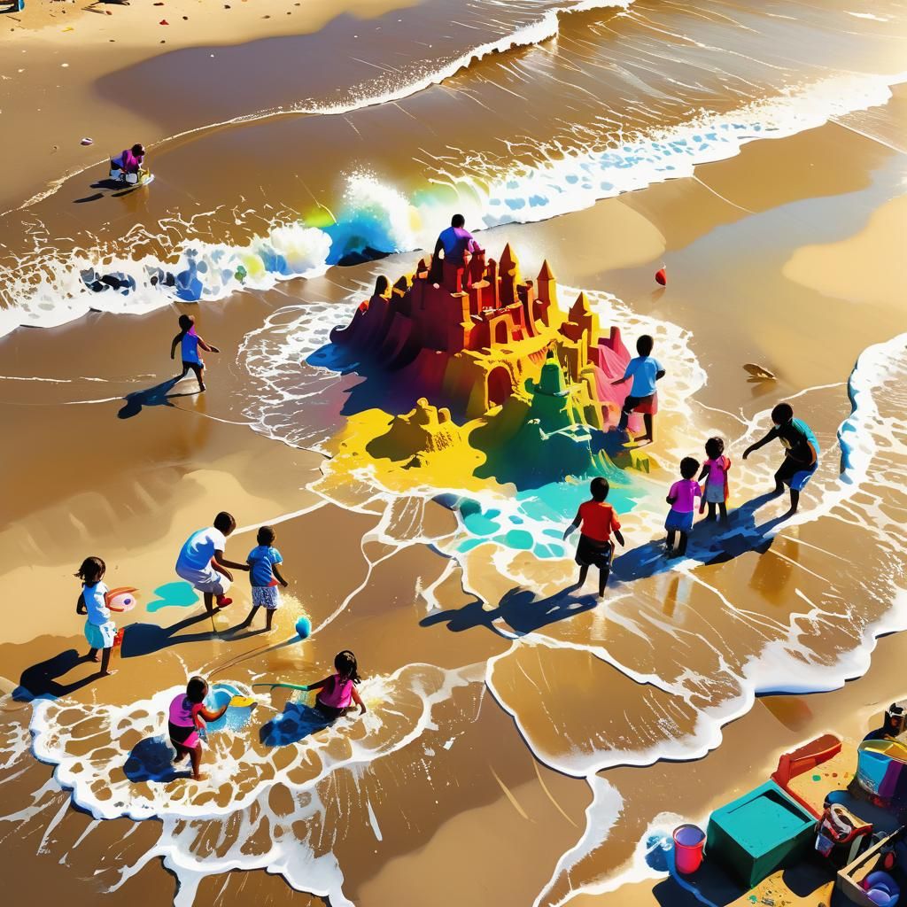 Vibrant Street Art Depiction of Beachside Family Fun