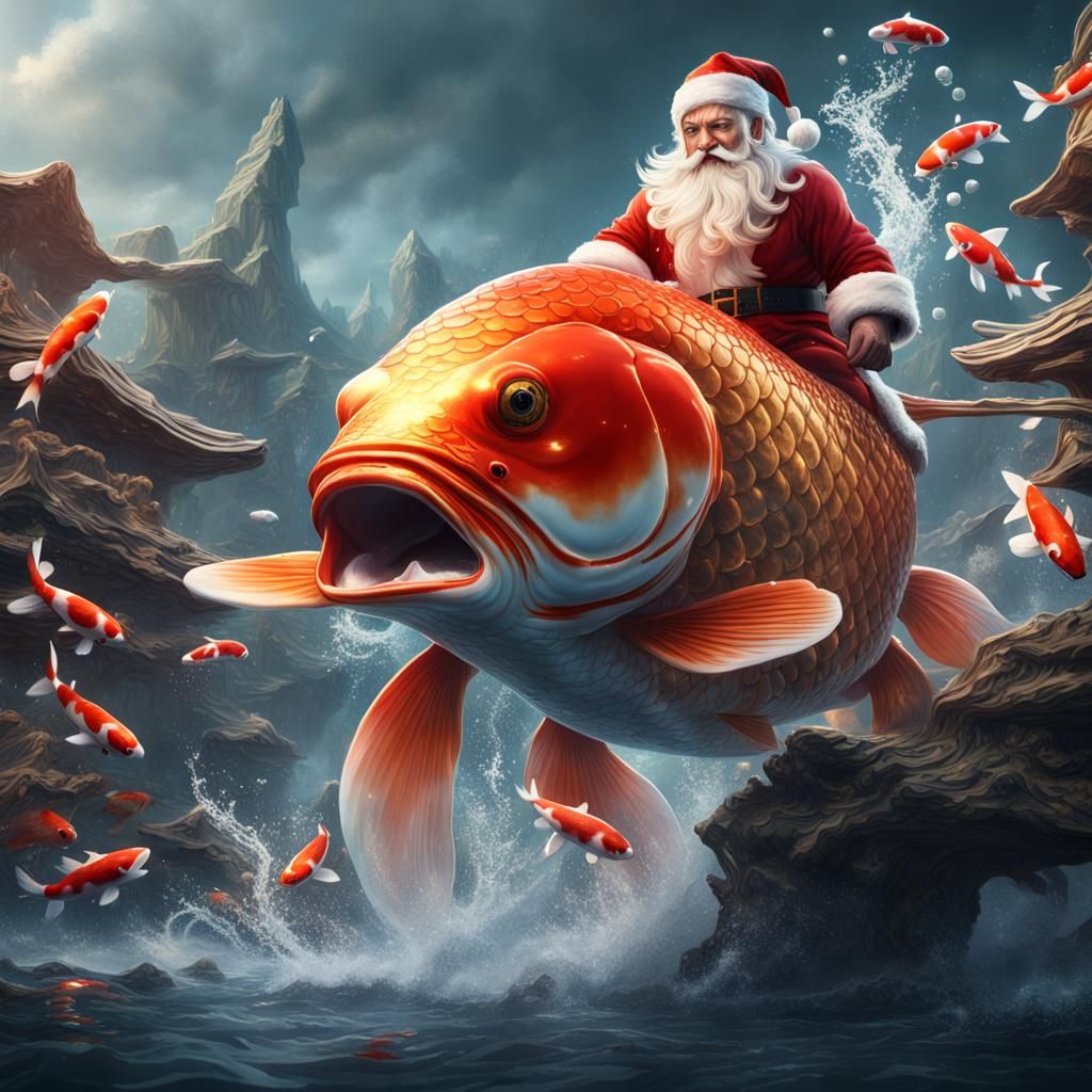 Santa Claus Rides a Giant Koi Fish