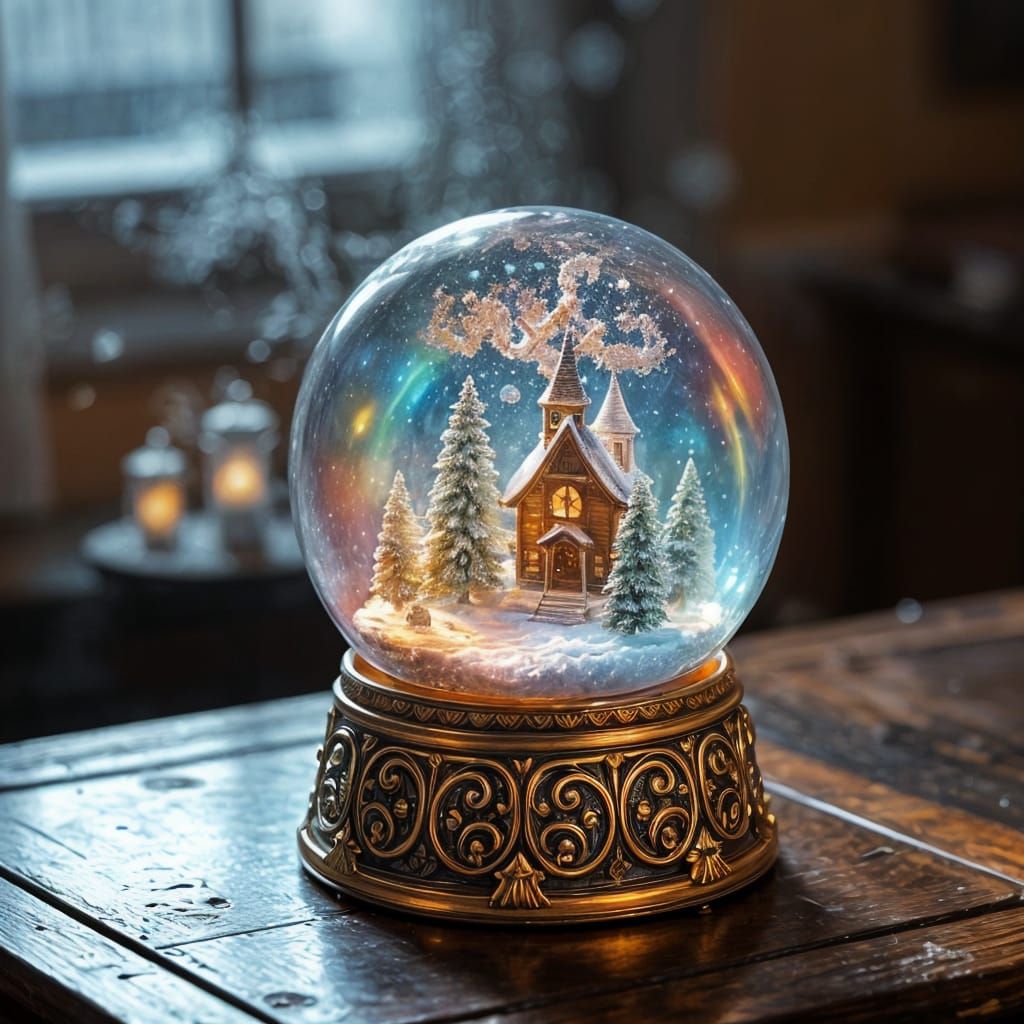 Magical Rainbow Snow Globe Cracks Open: Fantasy Scene