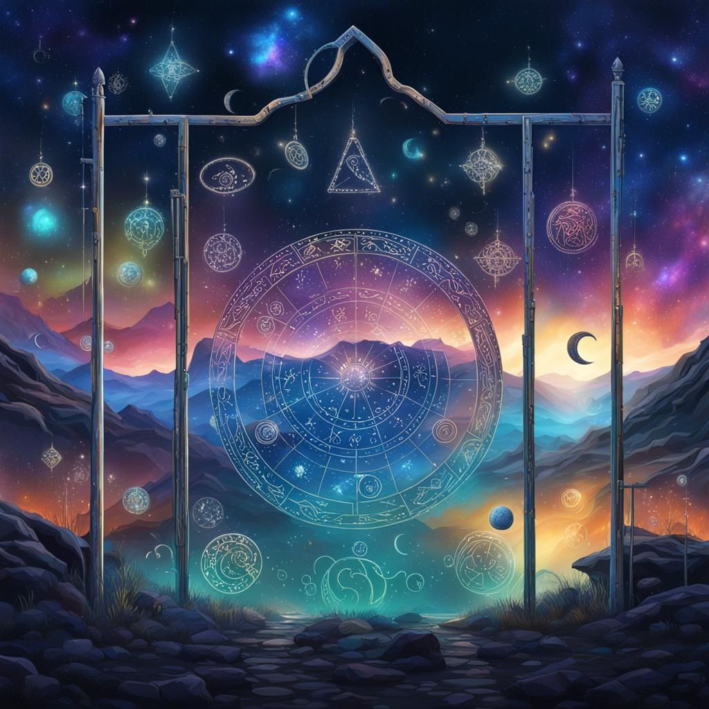 Cosmic Zodiac Portal with Holographic Astral Scene