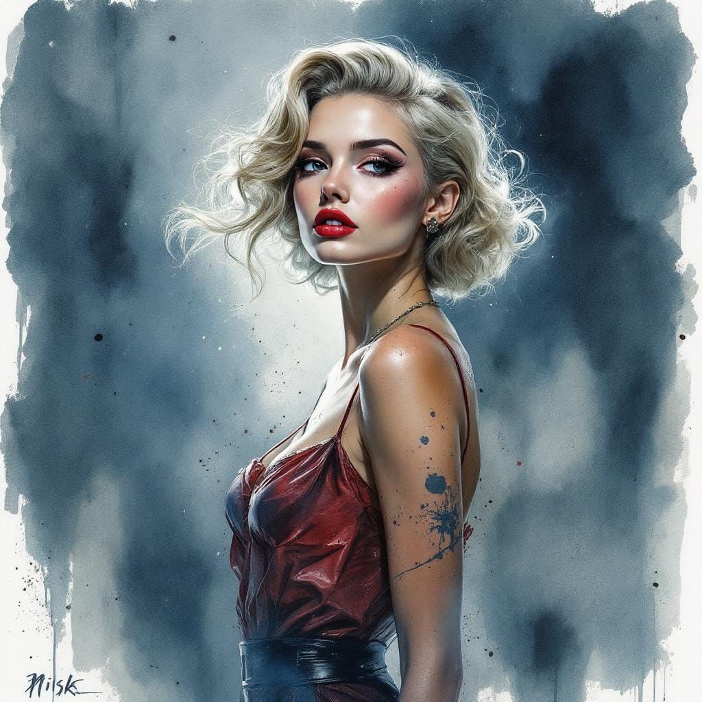 1950s Pin-Up in Watercolor Surrealism Style