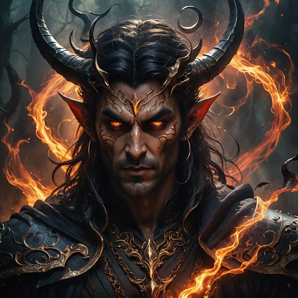 Elven Demon Sorcerer Portrait in Dark Fantasy Art