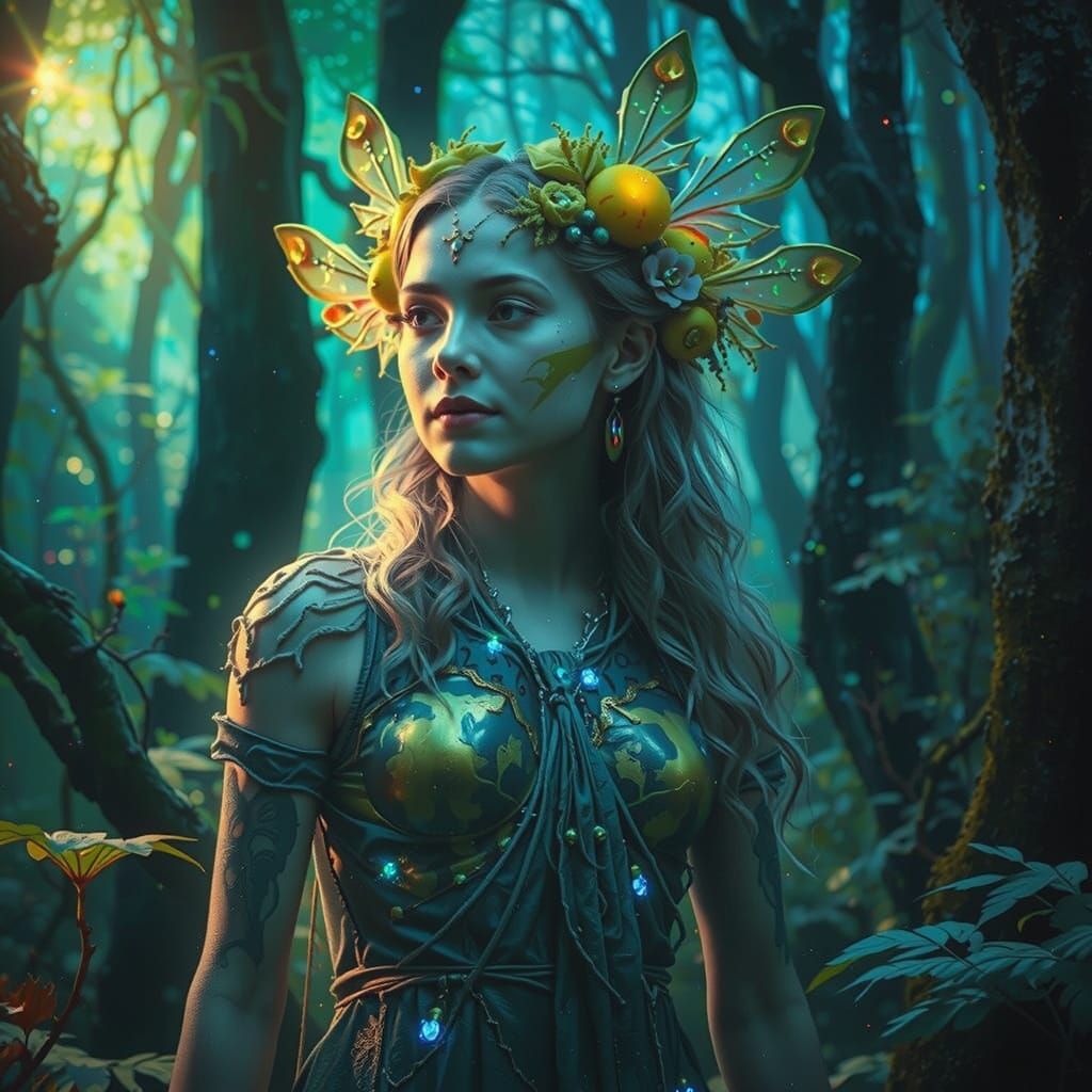 Luminous Dryad in Dreamlike Forest: Ethereal Art