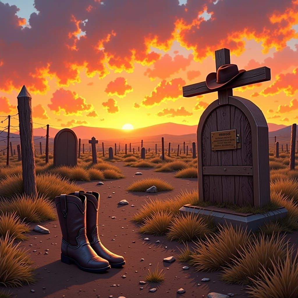 Sunset Over Old West Cemetery Painting
