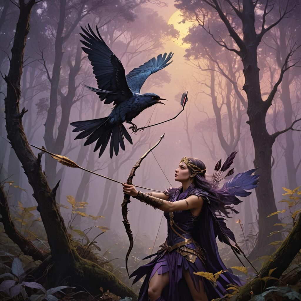Mystical Forest Confrontation in Dark Fantasy Art