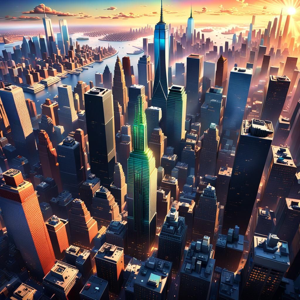 New York City Skyline in Vibrant Pixar 3D Style