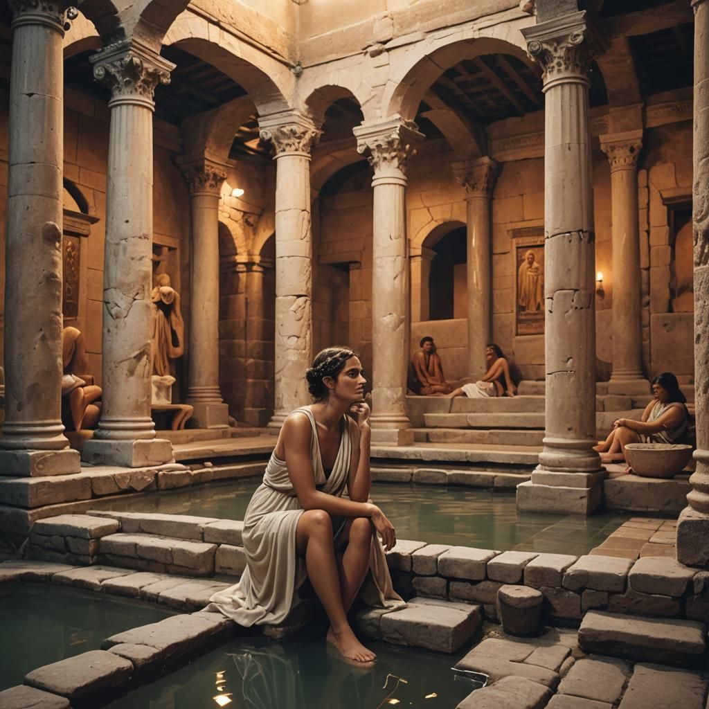 Young Roman Girl in Ancient Bathhouse