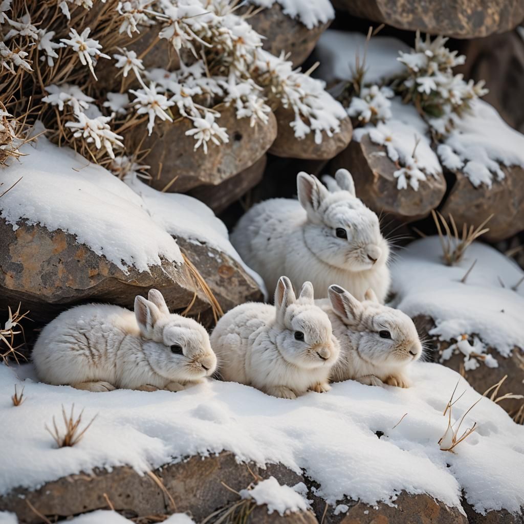 Snowy Rock Hideaways in Impressionist Style