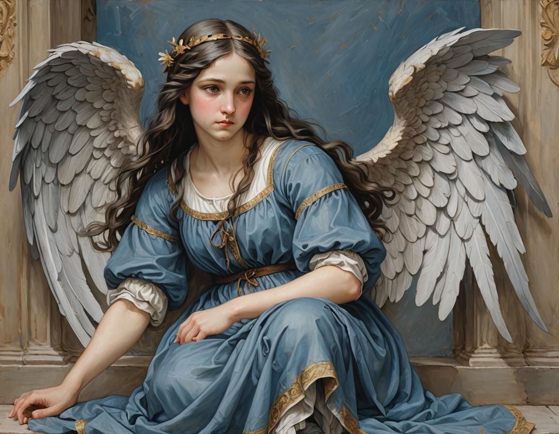Renaissance Girl with Angel Wings, Oil Painting