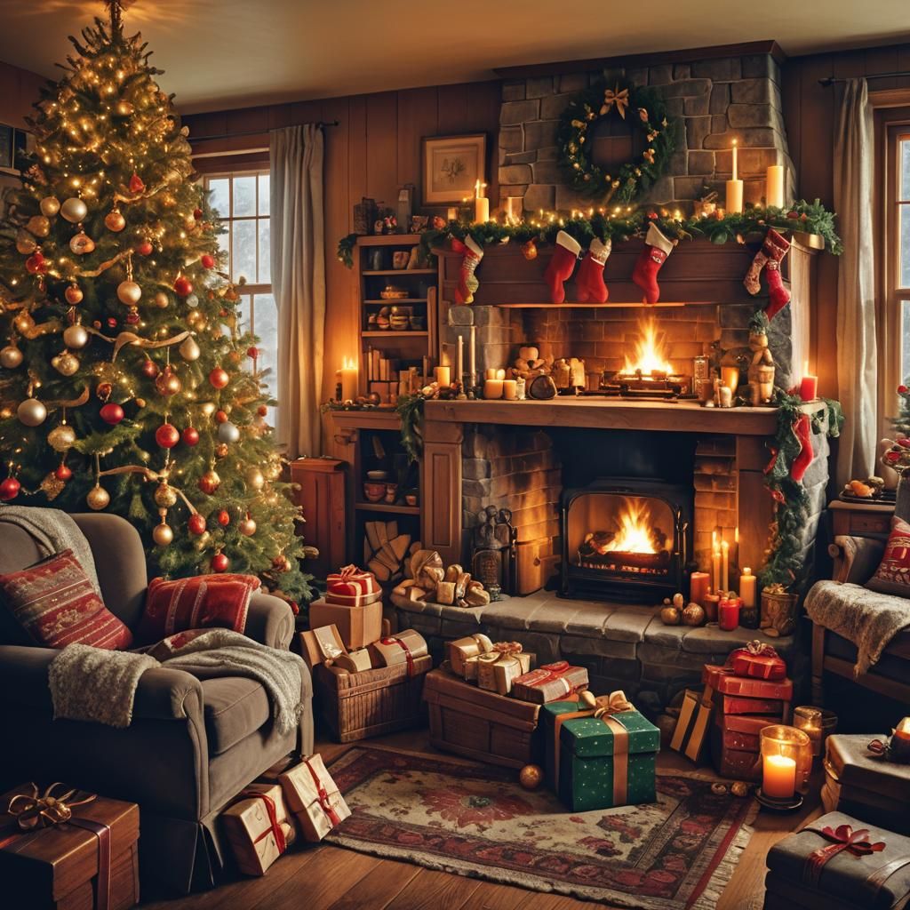 Cozy Hyperrealistic Homespun Christmas Scene