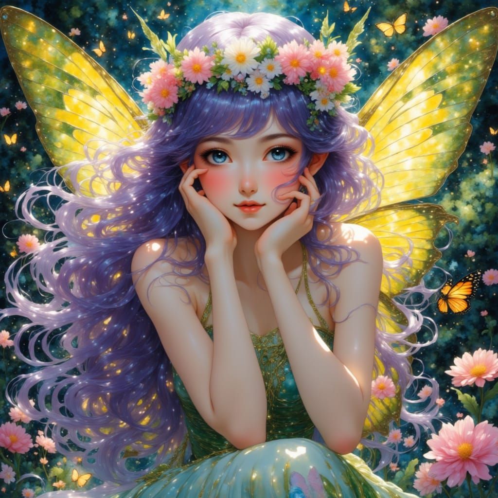 Fantasy Fairy in Lush Garden Setting