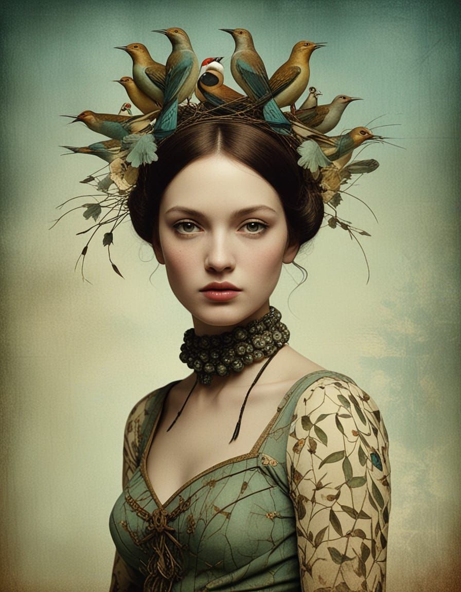 Enchanting Bird-Woman Portrait in Surreal Style