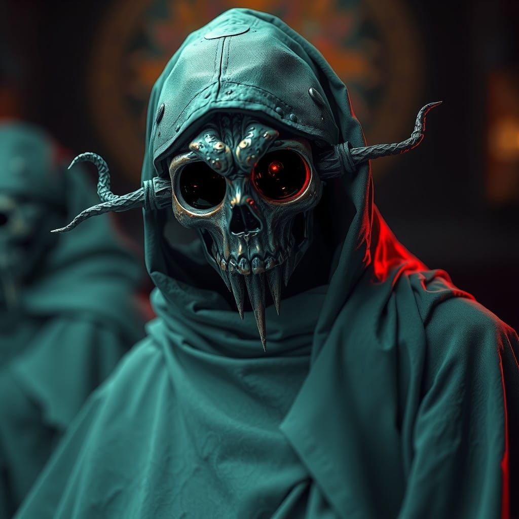 Surreal Plague Doctor in a Dystopian Landscape, in the Style...