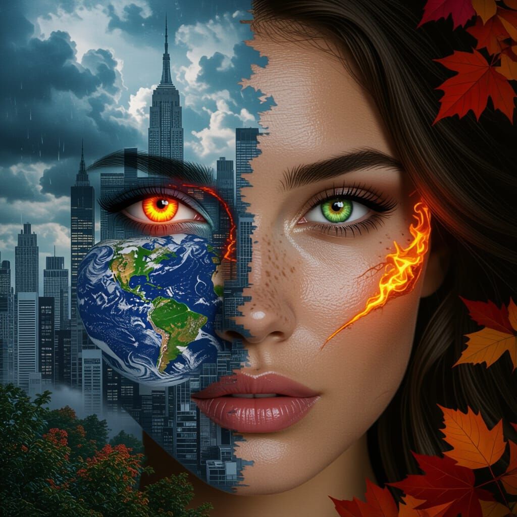 Dual Worlds Portrait: Nature vs. Industry