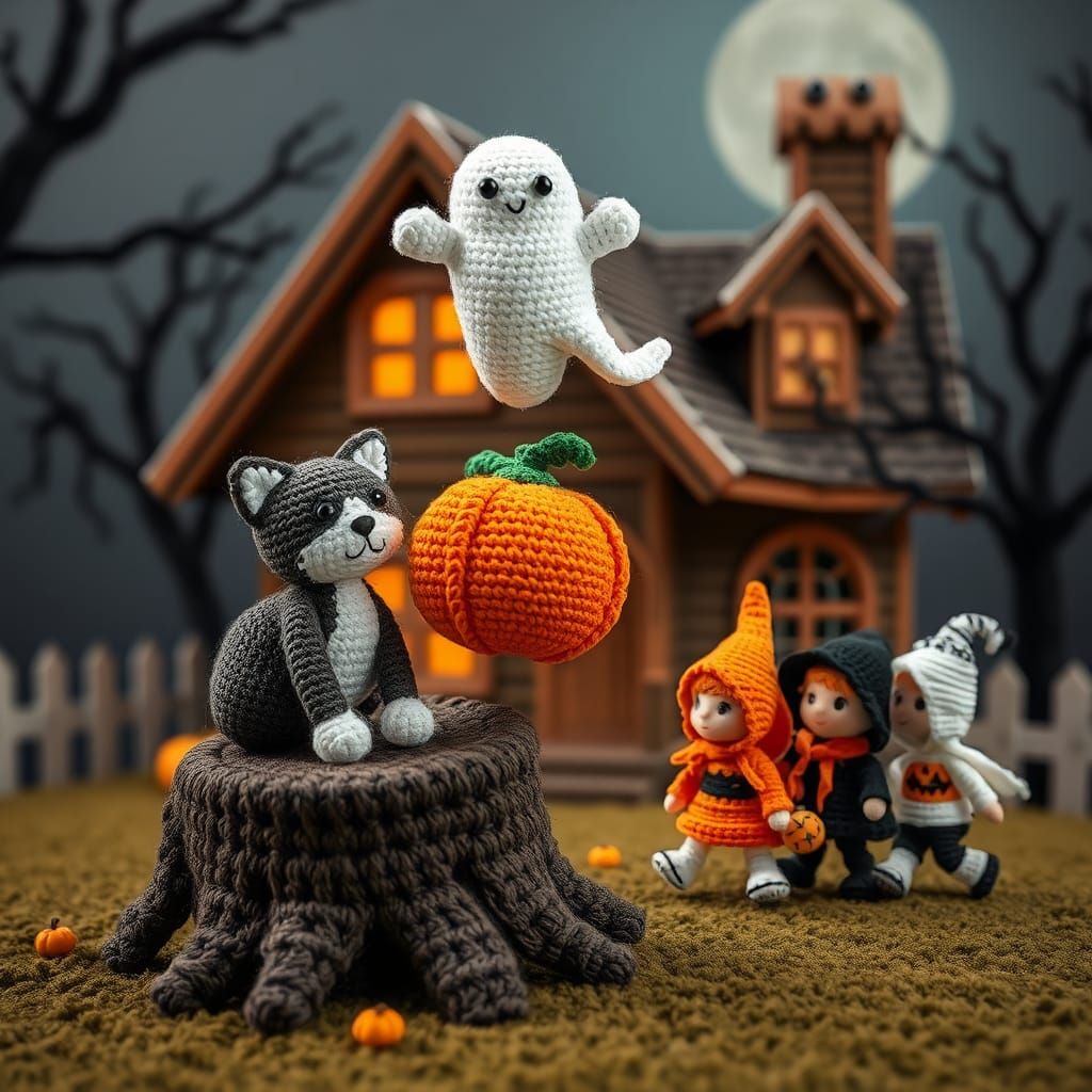 Chibi Crochet Halloween Scene