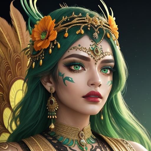 Golden Woman with Peacock Feathers, Concept Art