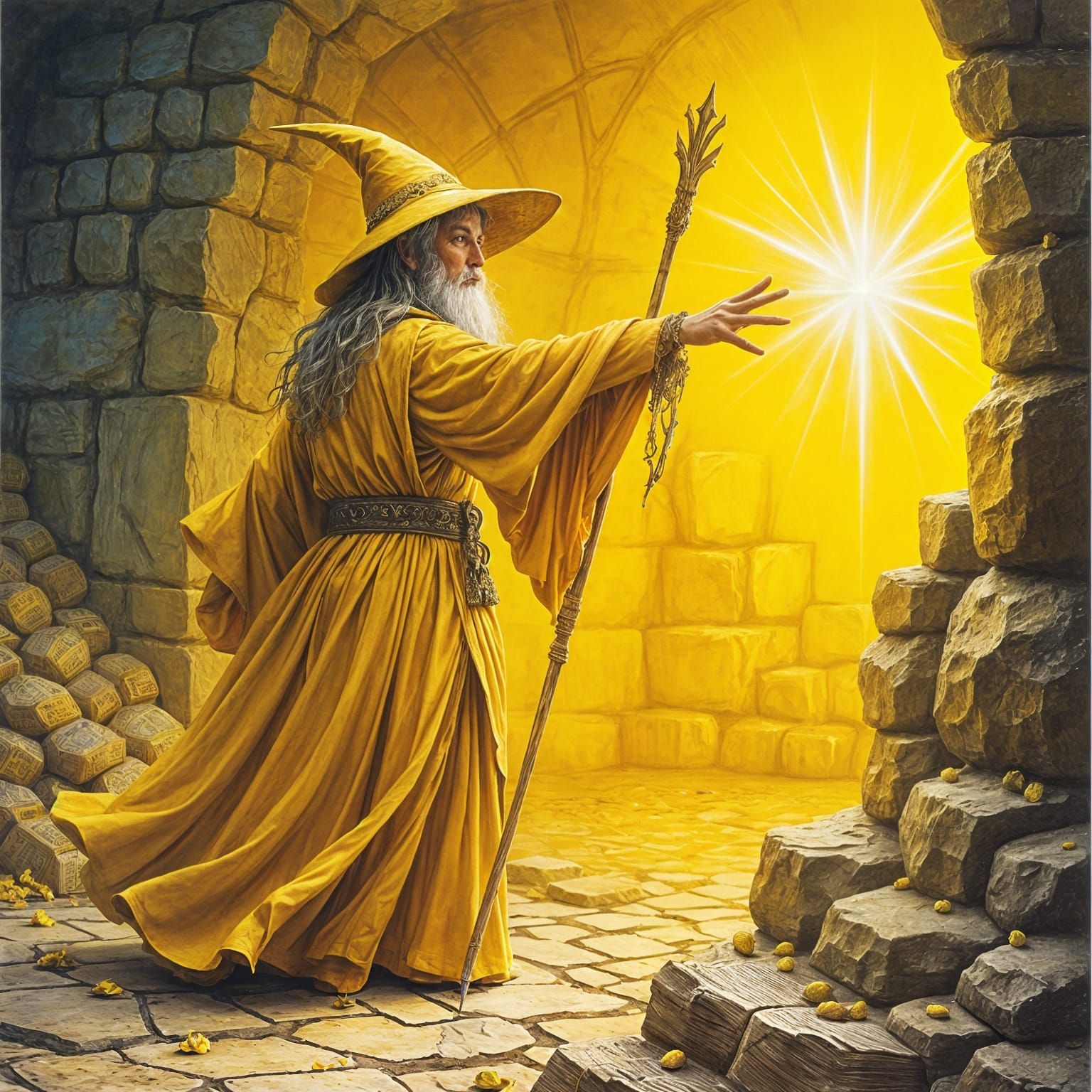 Wizard and Dragon's Gold: Pastel Book Illustration