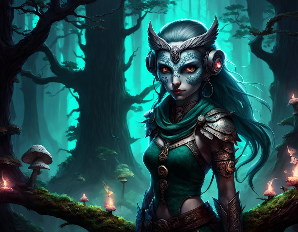Wise Owl in Mystic Grove: Dark Fantasy Art