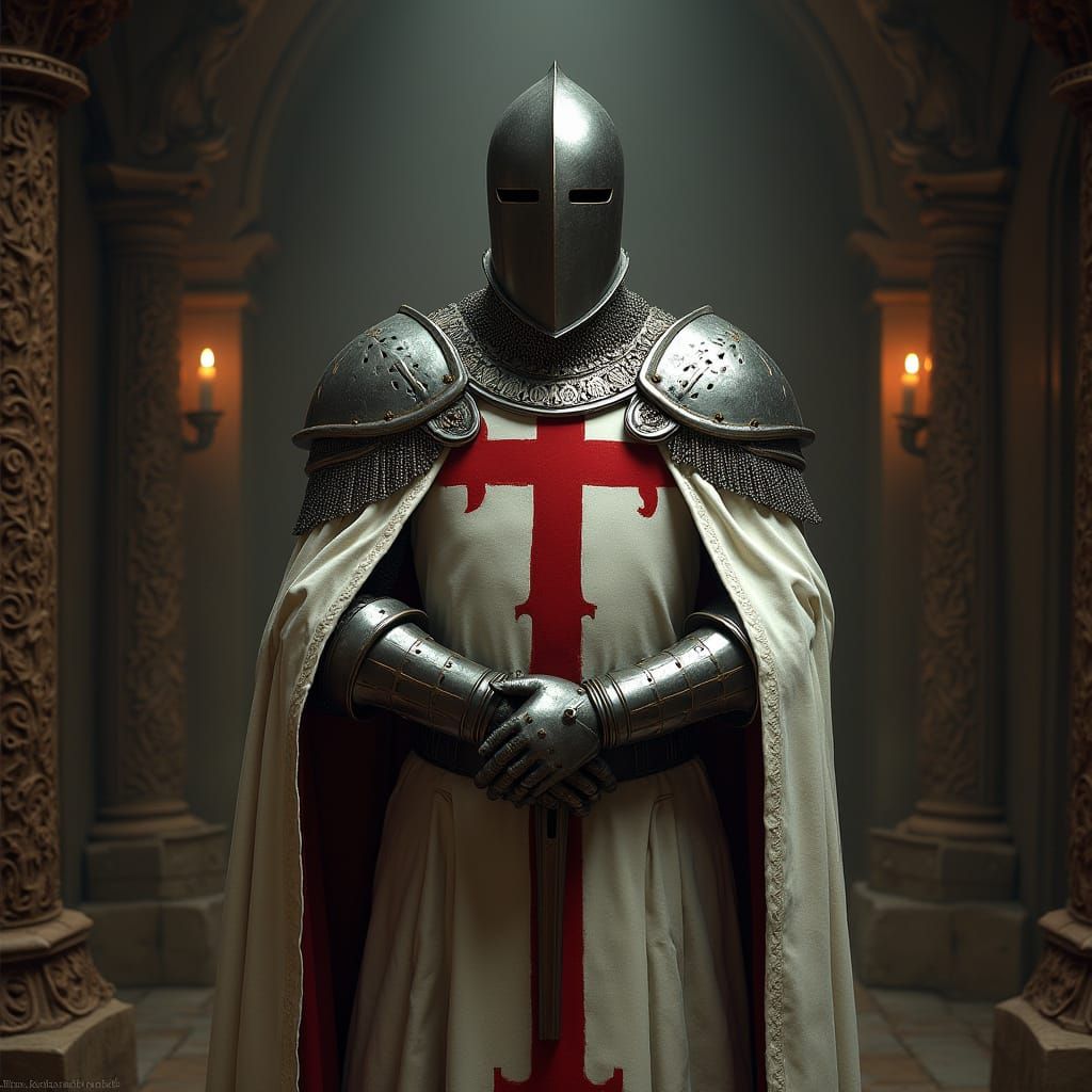 Medieval Templar Knight in Mysterious Chamber