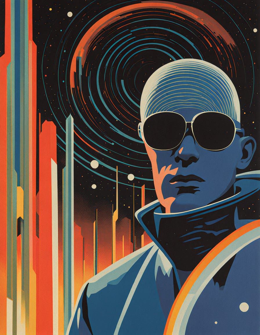 Cosmic Adventurers in Vibrant, Surreal Futurism