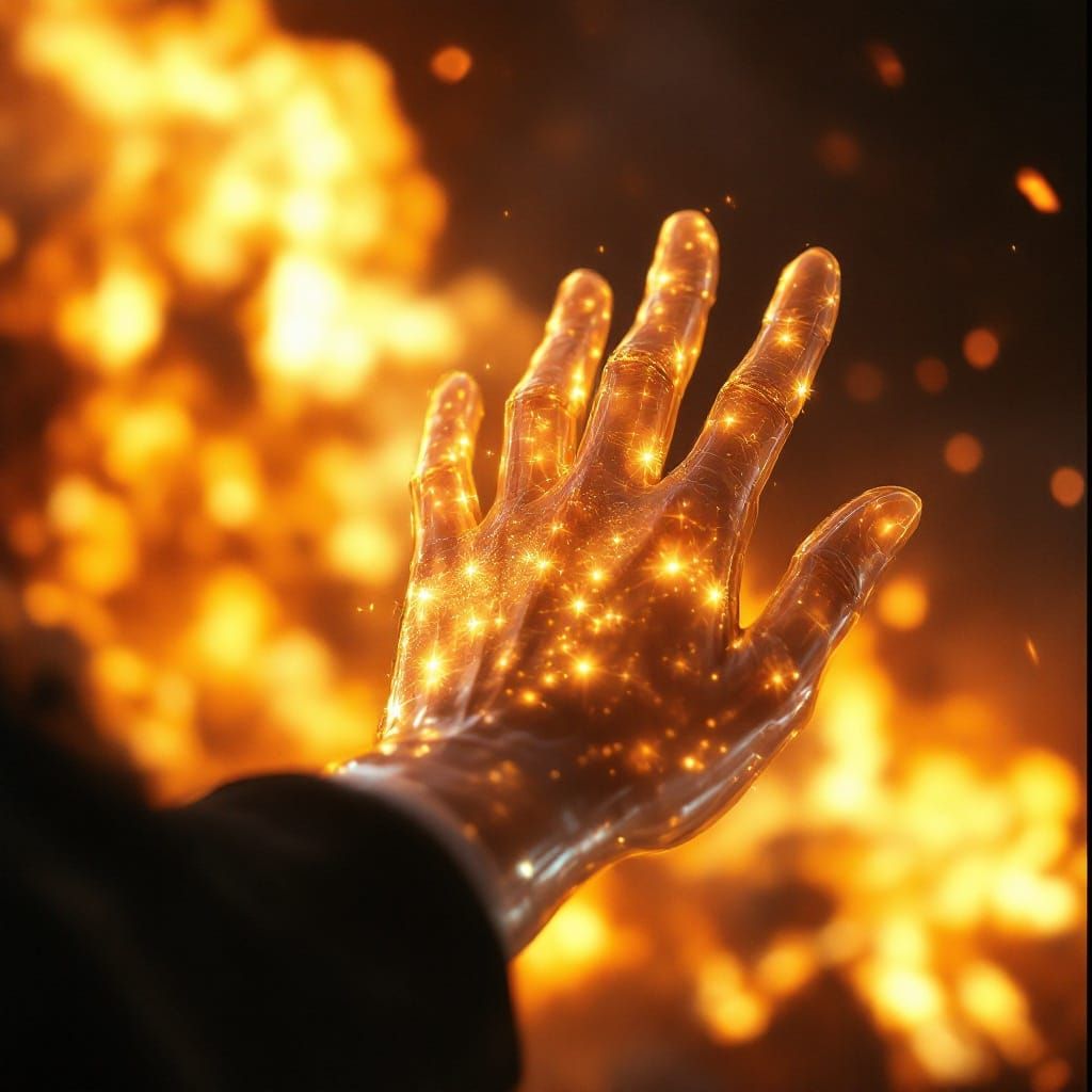 Cinematic Holographic Hand in Fiery Explosions