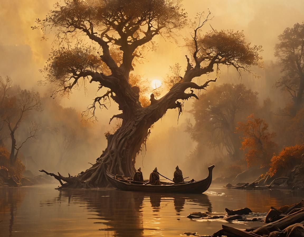 Charon's Boat on the River Styx: A Baroque Oil Painting