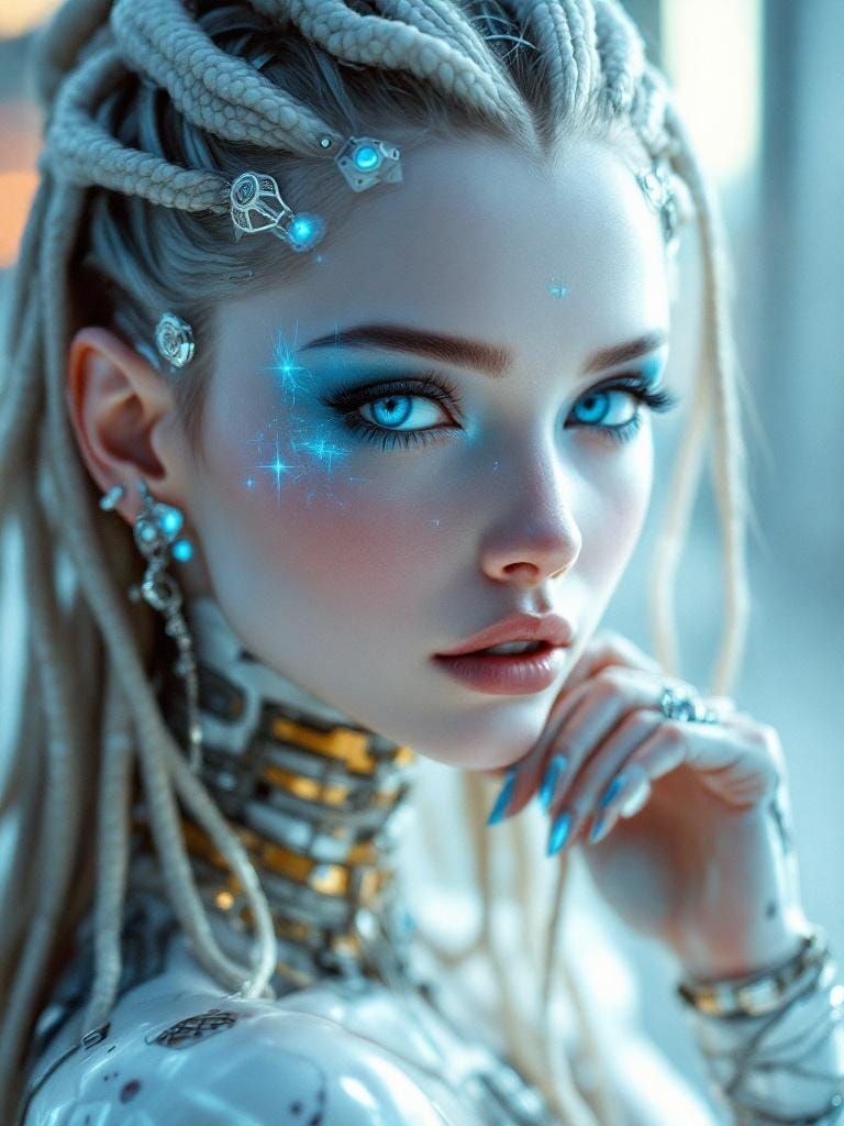 Futuristic Android Portrait in Hyperrealistic Style