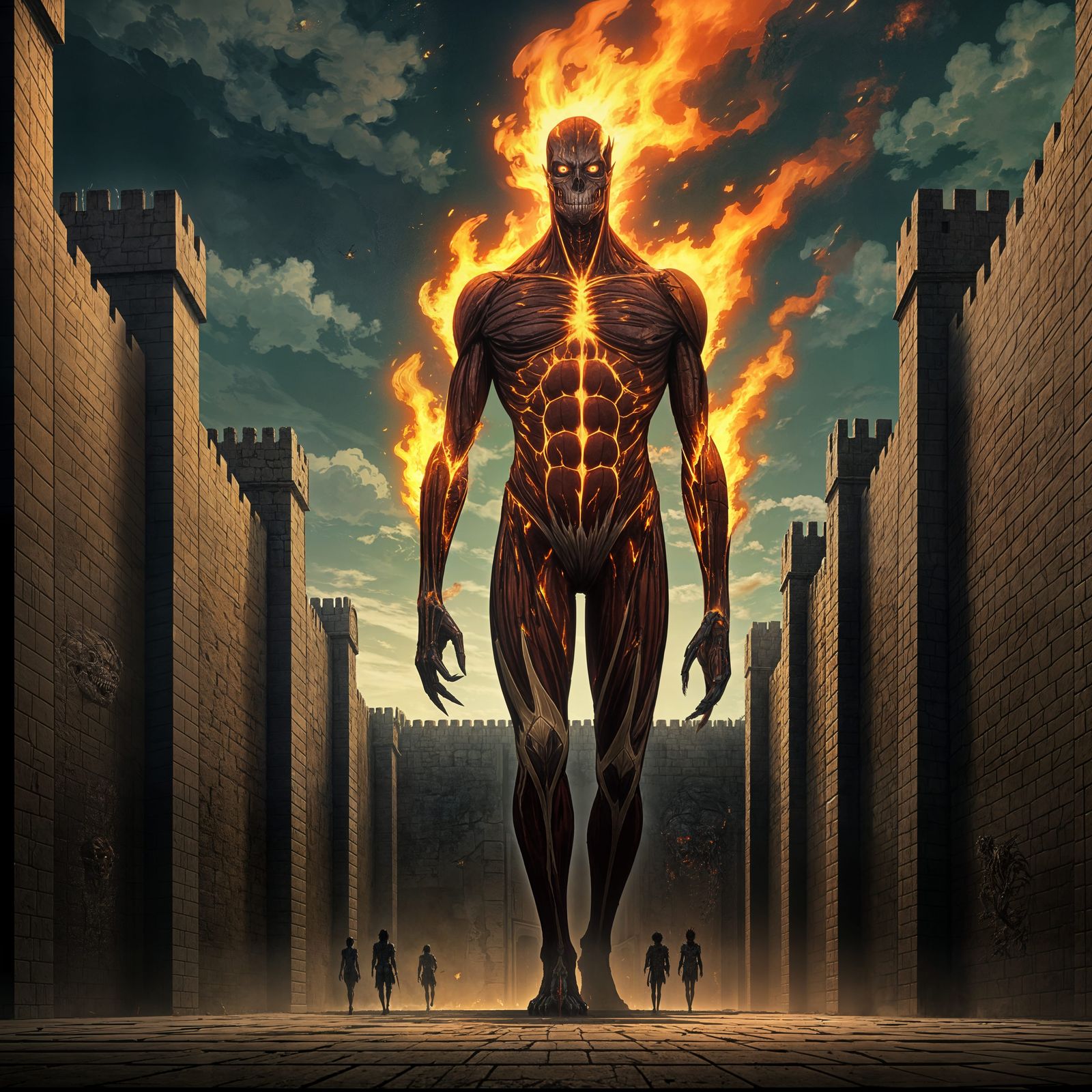 Cyberpunk Titan Emerges from Smoldering Ruins