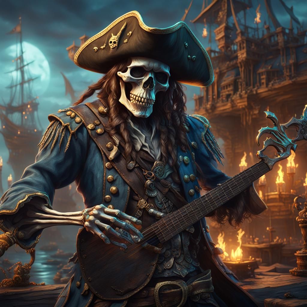 Skeleton Pirate Bard in Detailed Matte Painting