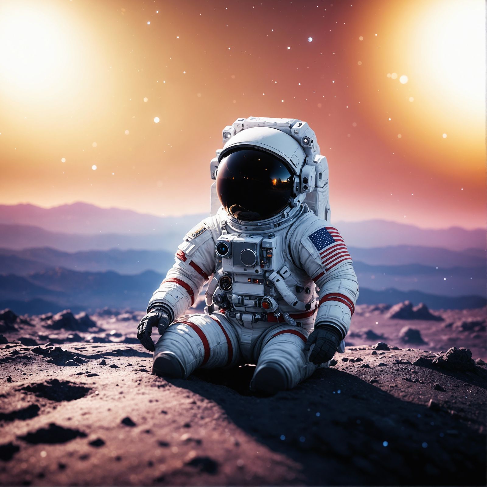 Miniature Astronaut Contemplates Night Sky in Detailed Rende...